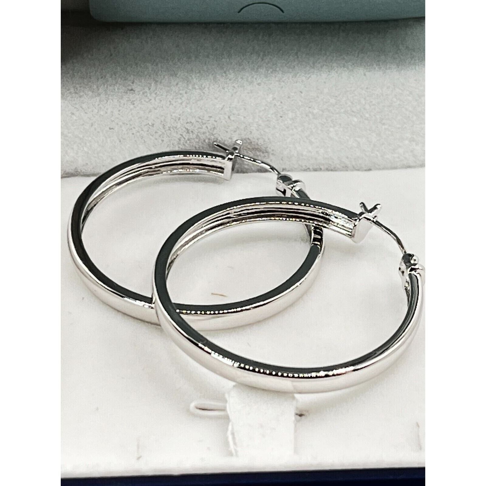 The Unbranded Brand 925 Sterling Silver 2.5mm Hoop Earrings 1 5/16" Across Size ONE SIZE - 4 Thumbnail
