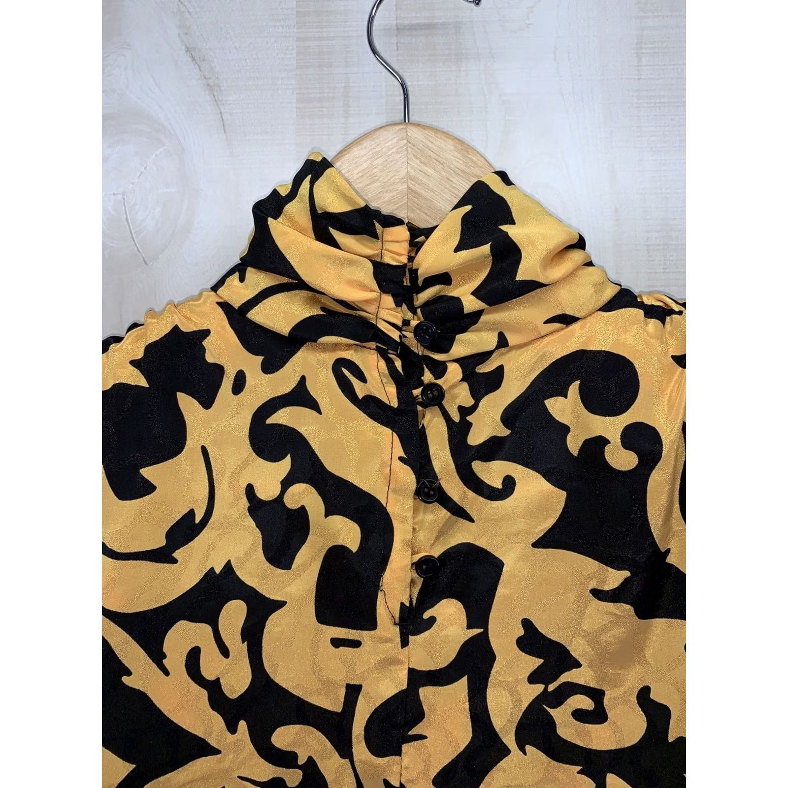 Anne Klein VINTAGE Ann Klein For New Concepts Gold/Black High Neck Blouse Top Sz 6 Womens Blouse Gold Black 1980s Size M / US 6-8 / IT 42-44 - 6 Thumbnail