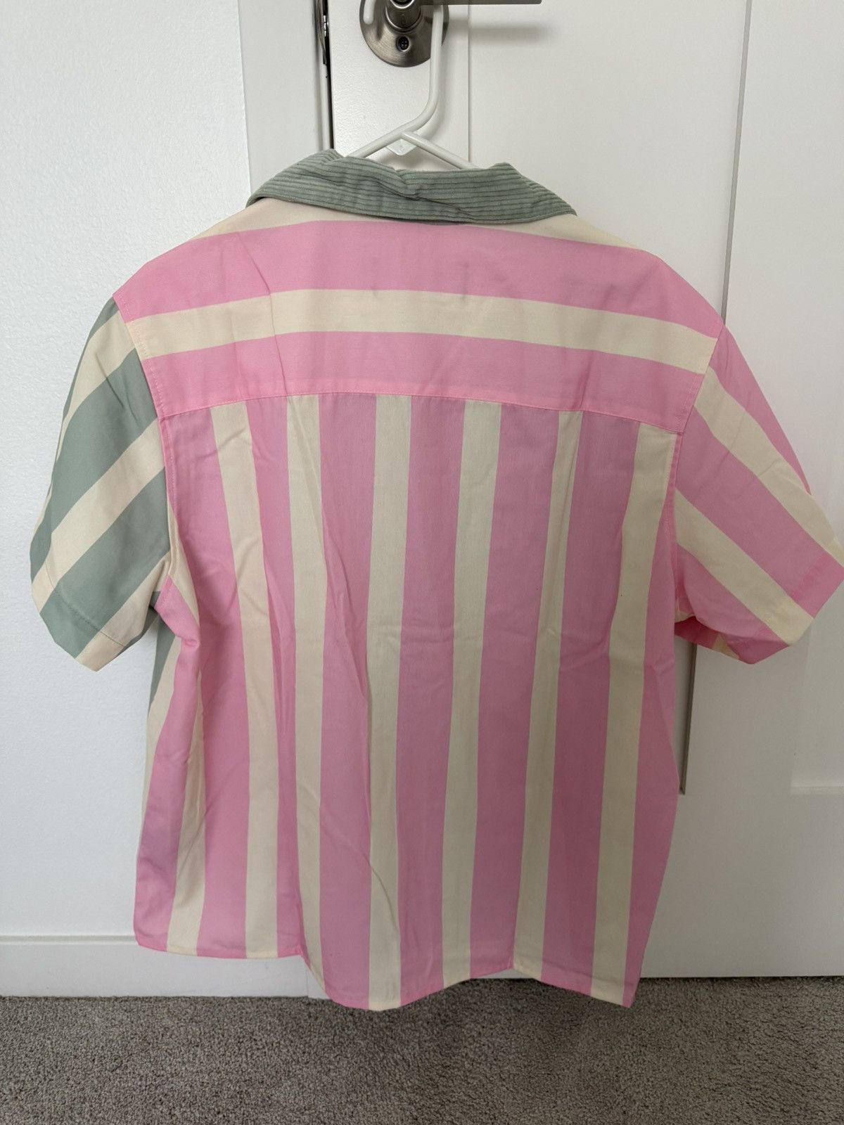 Homme + Femme La HOMME FEMME CORDUROY & POPLIN BOWLING SHIRT IN GREEN,PINK- L Size US XL / EU 56 / 4 - 2 Thumbnail