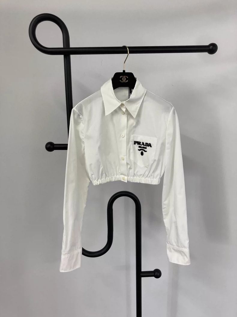 Prada Prada White Cropped Long Sleeve Shirt - dmc Size US S / EU 44-46 / 1 - 1 Thumbnail