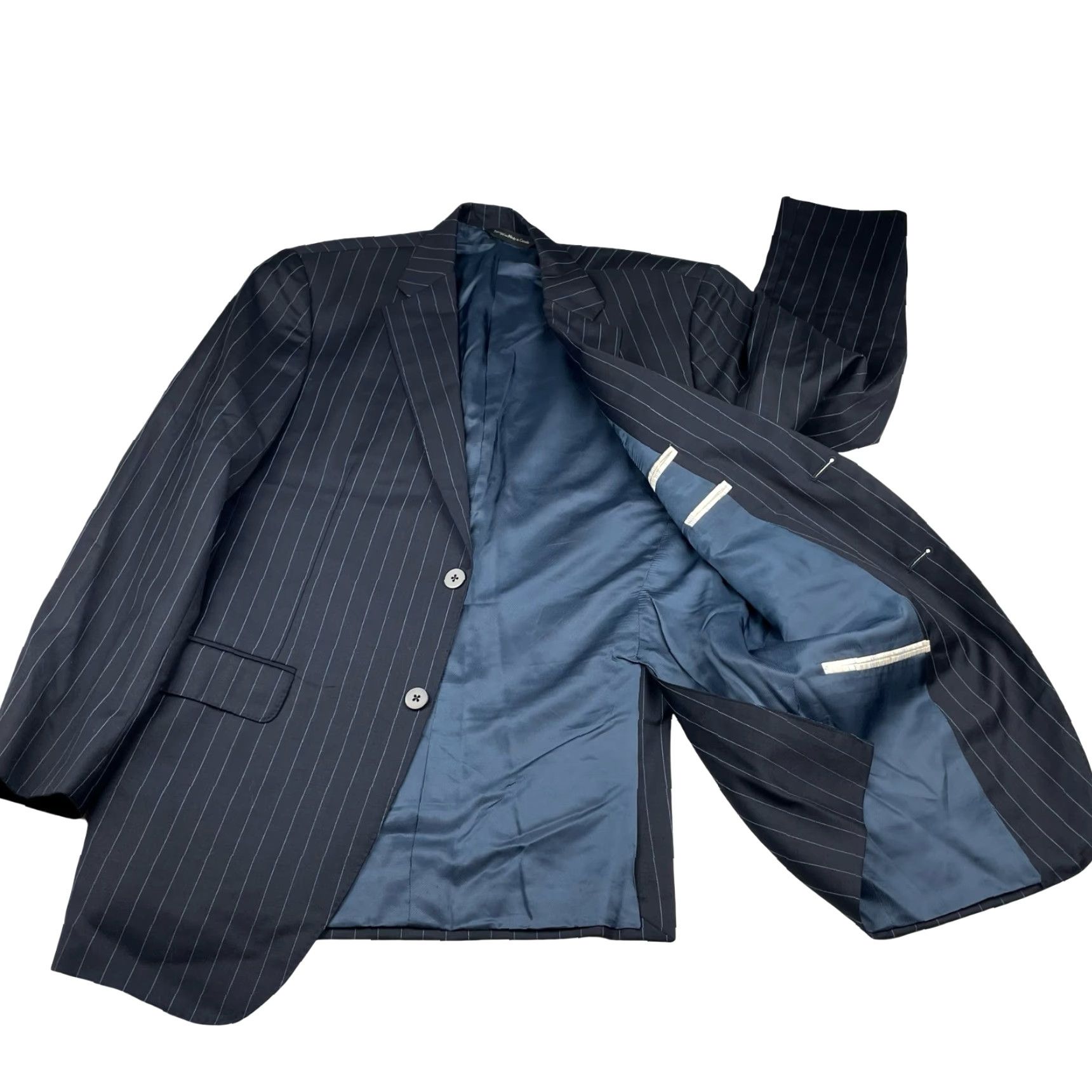 Vintage Samuelsohn Blazer 40R 100% Wool Navy Blue Stripe 2-Button Gable Mens Size 40R - 3 Thumbnail