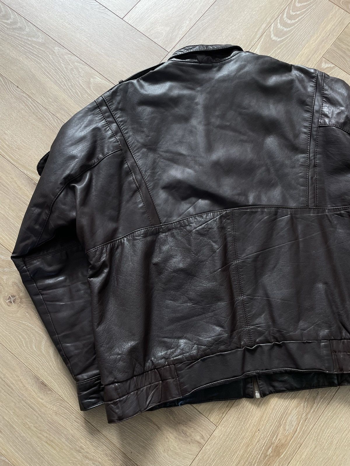 Vintage Vintage Y2k Brown Leather Oversize Bomber Jacket Avant Garde Size US L / EU 52-54 / 3 - 5 Thumbnail
