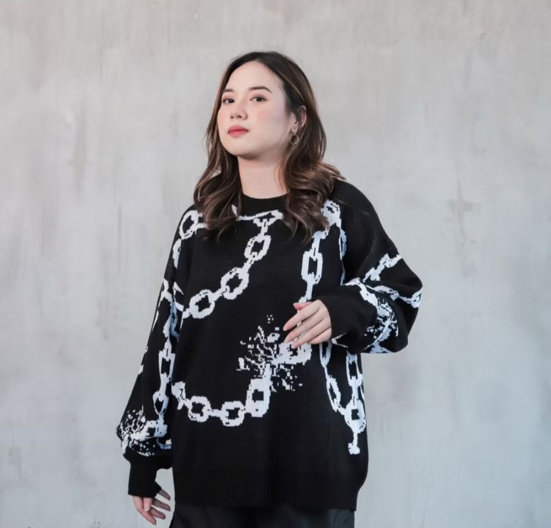 Japanese Brand Chain black colour harajuku Japanese style knitwear sweater Size US M / EU 48-50 / 2 - 1 Thumbnail