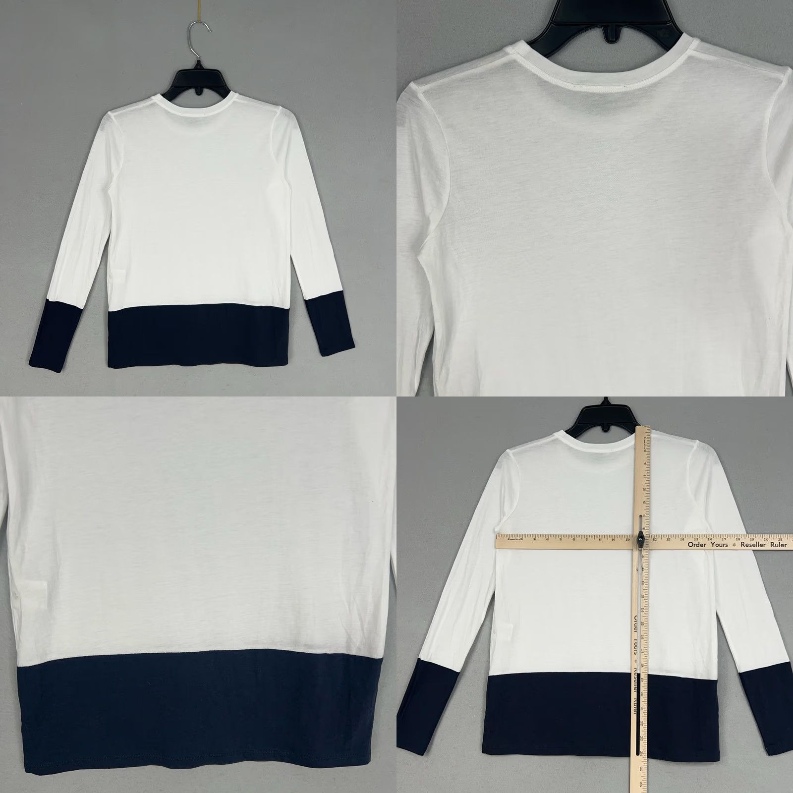 Vince Vince Shirt Womens XXS White Colorblock Crew Neck Basic Knit Lightweight 50% Pima Cotton 50% Modal Womens Size XXS / US 00 / IT 34 - 8 Thumbnail