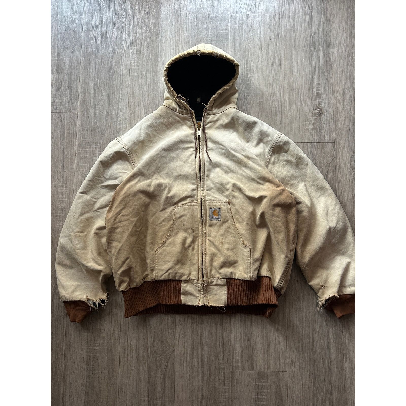 Carhartt Vintage Faded Cream Carhartt Hooded Workwear Jacket (J04) Size US L / EU 52-54 / 3 - 2 Thumbnail