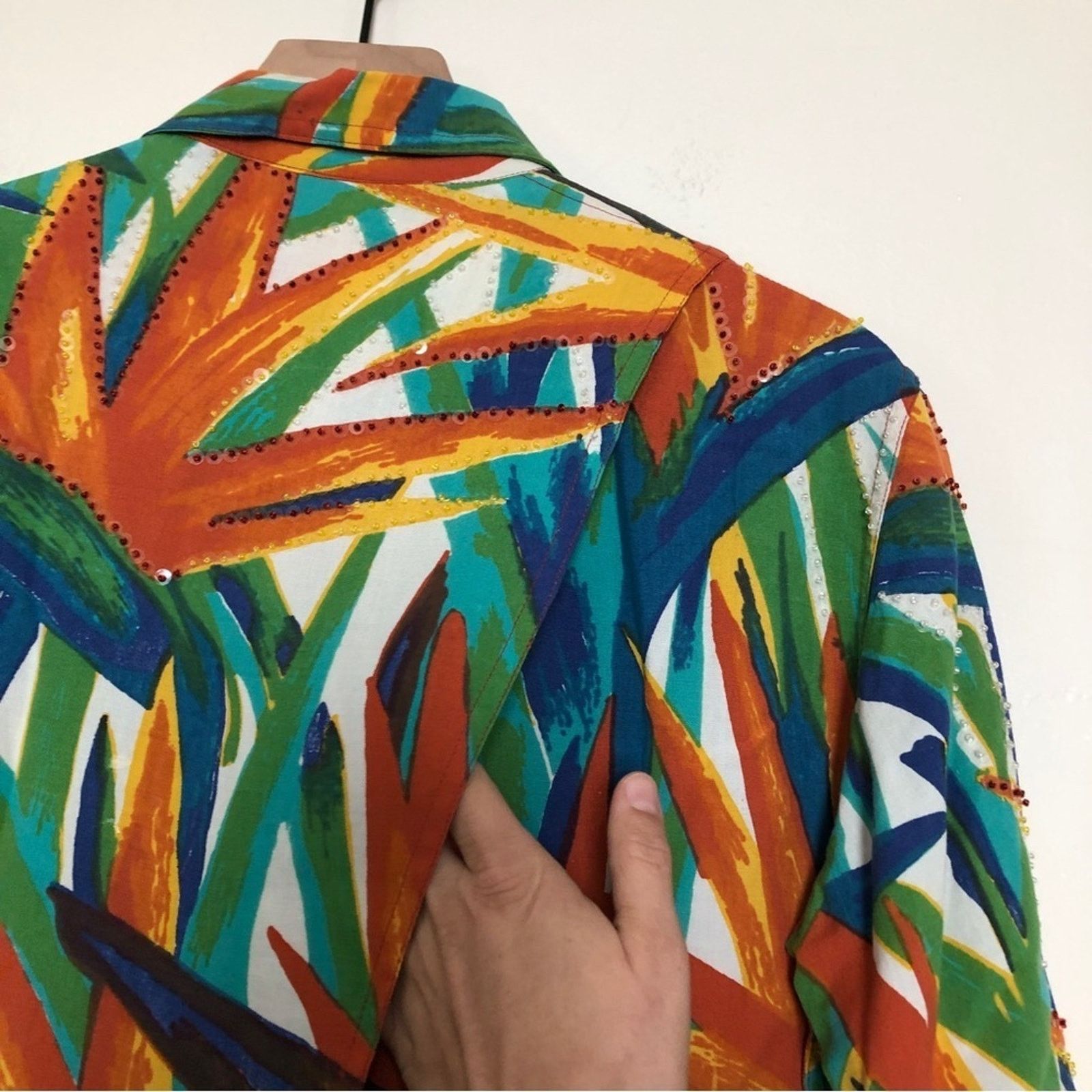 Other Multicolor Tropical Sequin Button Up Shirt Blouse Top Size L / US 10 / IT 46 - 8 Thumbnail
