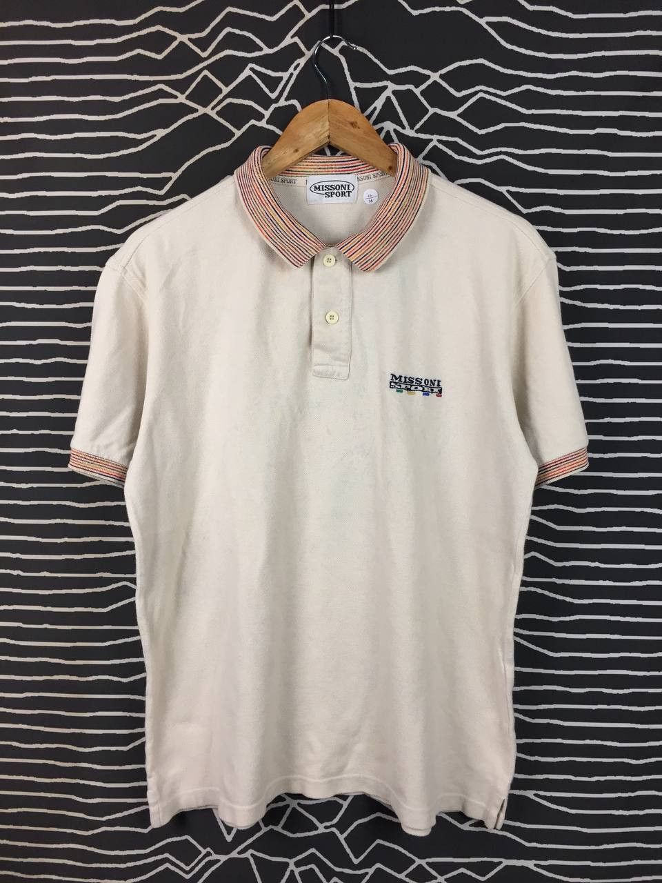 Vtg Missoni Sport Embroidered Logo Cream Polo Shirt Size L
