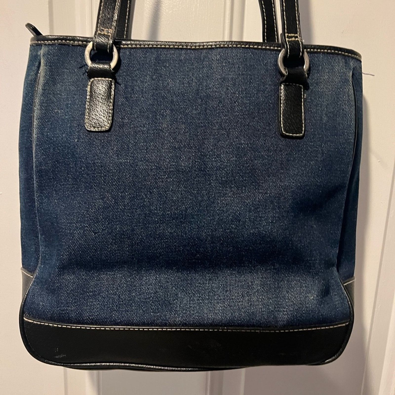 & Other Stories Dark Blue Denim Baguette Bag with Dark Brown Leather Straps Size ONE SIZE - 7 Thumbnail