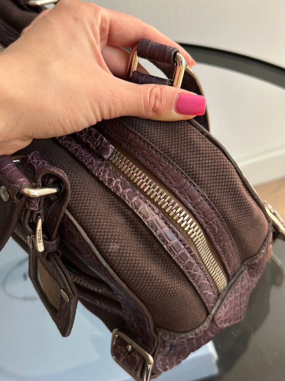 Dior Prada Vitello Zipper Buckle Bag Bowling crocodile purple Size ONE SIZE - 6 Thumbnail