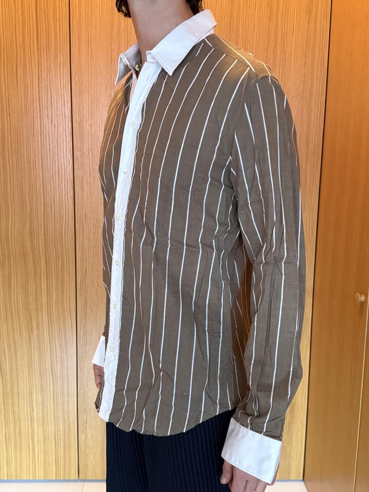 D.Gnak By Kang.D D&G Men's Brown and White Striped Slim Fit Dress Shirt Size US M / EU 48-50 / 2 - 6 Thumbnail