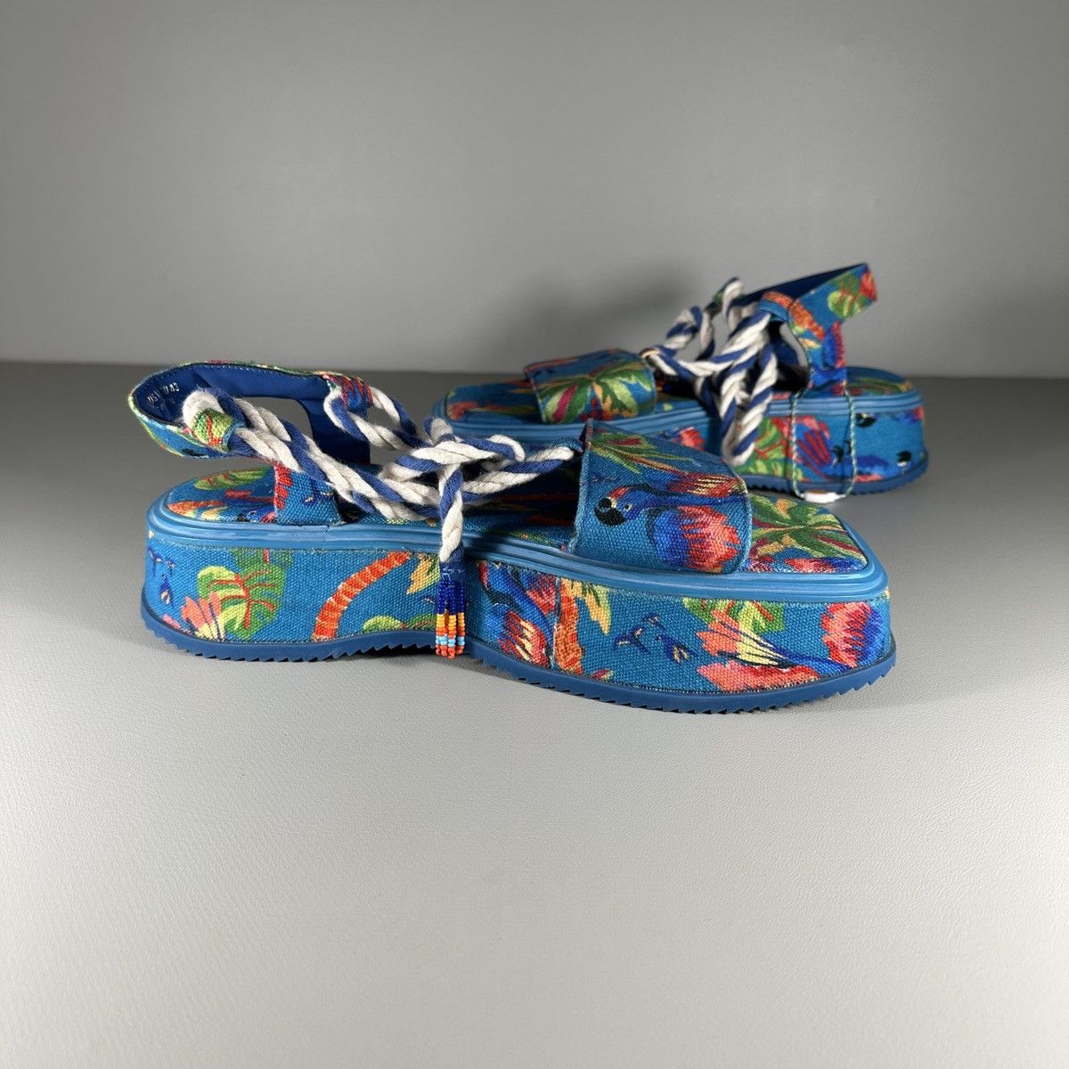 Farm Rio Farm Rio Macaw Ankle Tie Chunky Platform Sandal Blue Macaw Size US 11 / IT 41 - 4 Thumbnail
