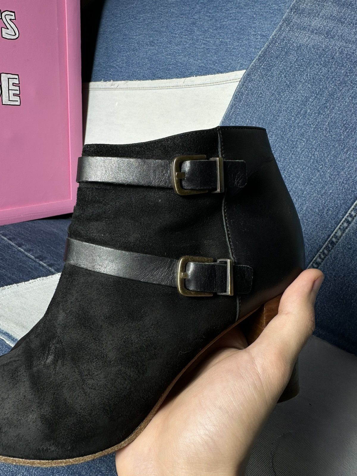 Sezane Sezane Ankle Boots Suede Leather Block Heels Buckle Strap Size US 9 / IT 39 - 11 Thumbnail