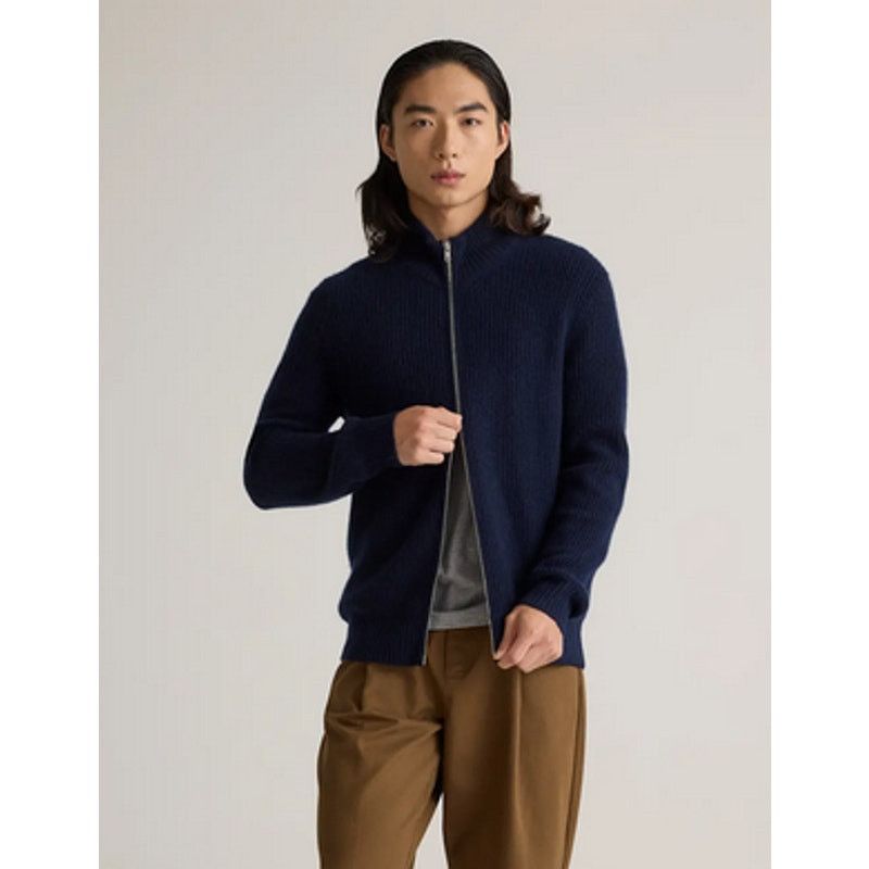 Quince Quince Men Cashmere Fisherman Full Zip Sweater Navy M NWT Size US M / EU 48-50 / 2 - 4 Thumbnail