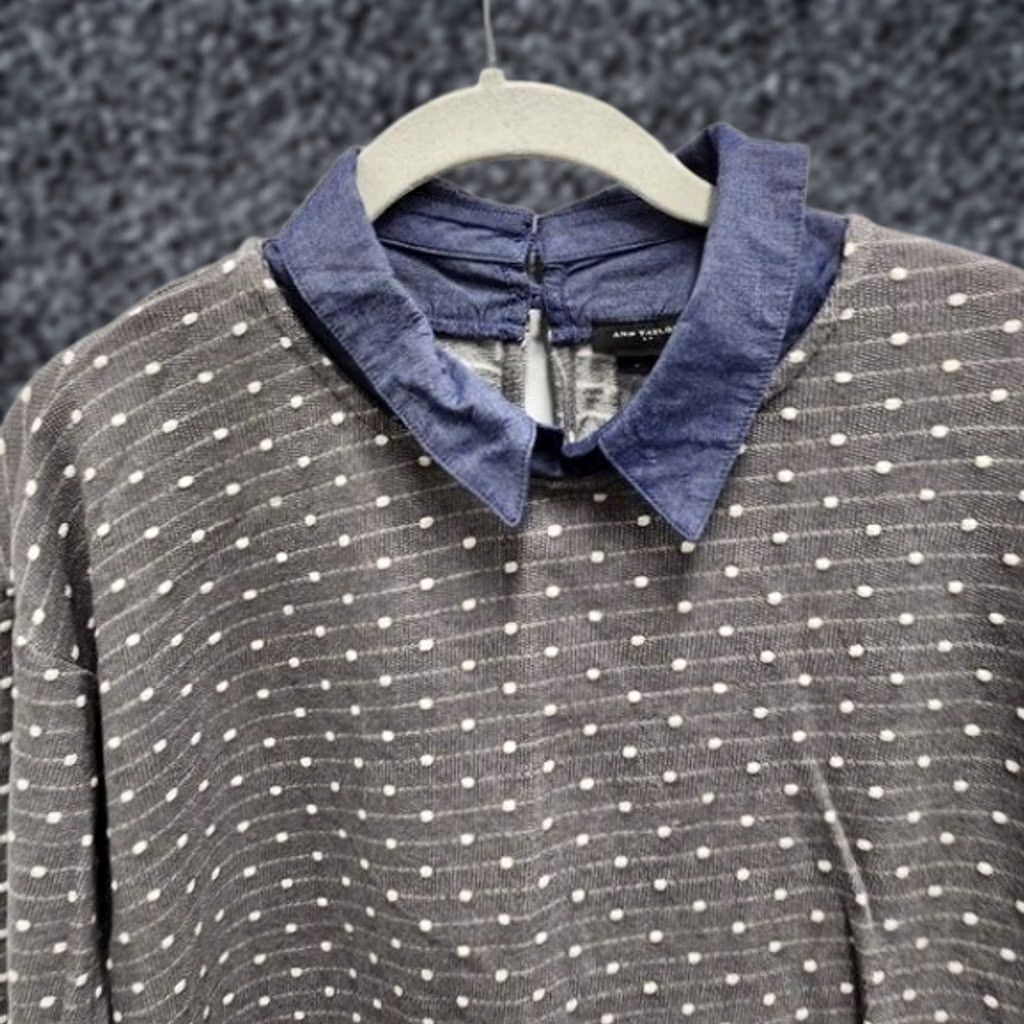 Ann Taylor Ann Taylor Womens Sweater Medium Gray Polka Dot Chambray Collar Pullover Preppy Size M / US 6-8 / IT 42-44 - 1 Thumbnail