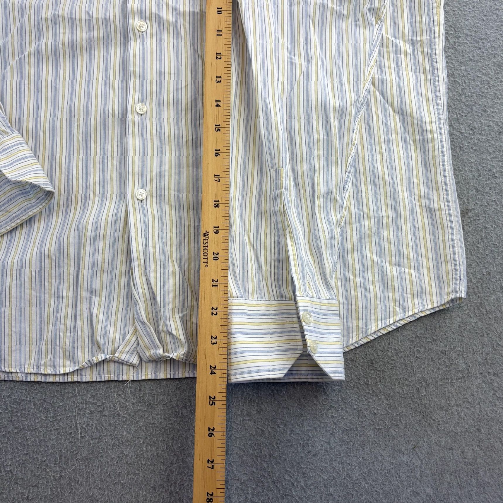 Hugo Boss HUGO BOSS Dress Shirt Mens 18 34/35 Blue Yellow Stripe Regular Fit Long Sleeve Shirt Size 48R - 5 Thumbnail