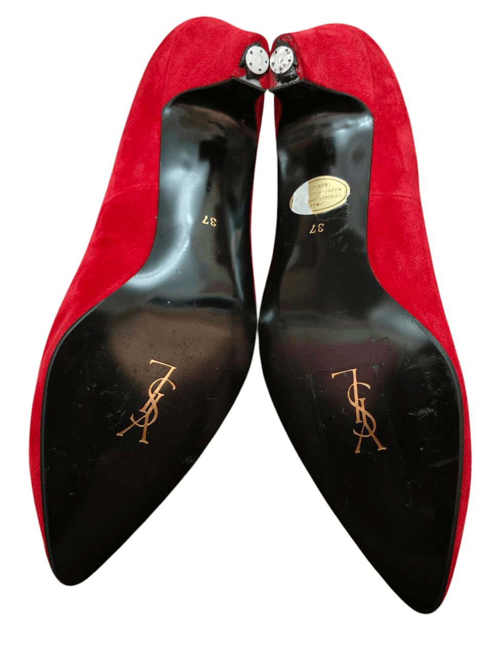 Yves Saint Laurent YSL Red Suede Leather Heels Size US 7 / IT 37 - 4 Thumbnail