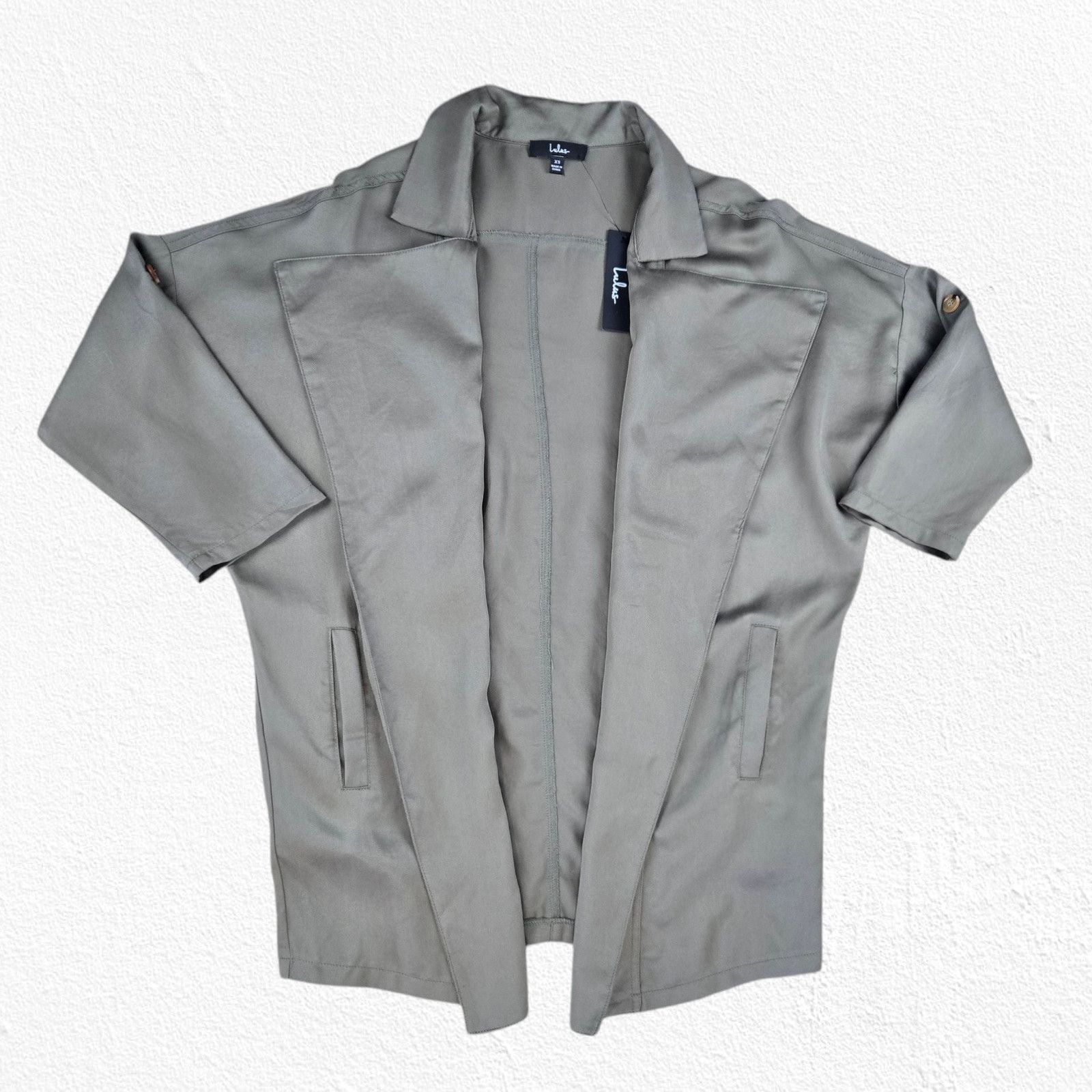 Other Olive Green Tencel Draped Open Front Utility Jacket Size XS Size XS / US 0-2 / IT 36-38 - 2 Thumbnail