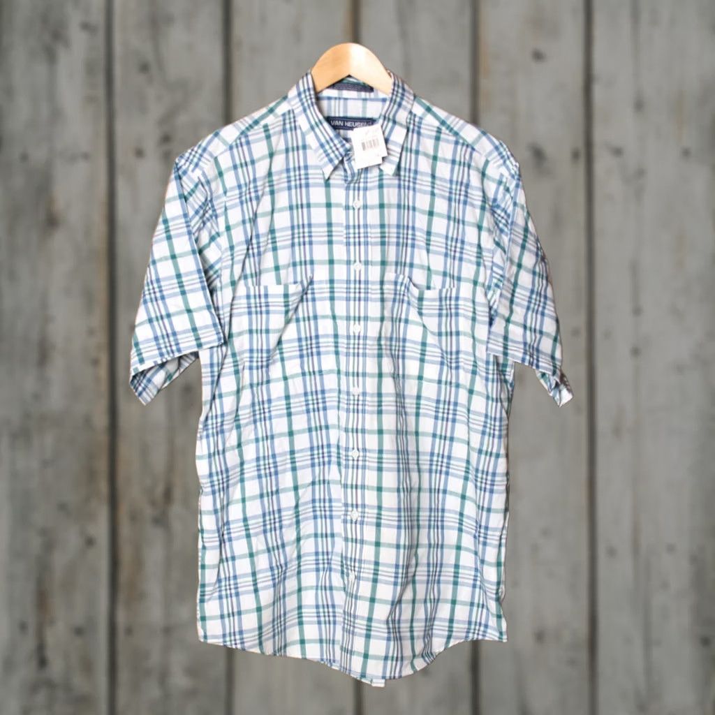Van Heusen VINTAGE Van Heusen Shirt Plaid Button-Front Short Sleeve LT Big & Tall Mens Blue Green Size LT Size US L / EU 52-54 / 3 - 1 Thumbnail