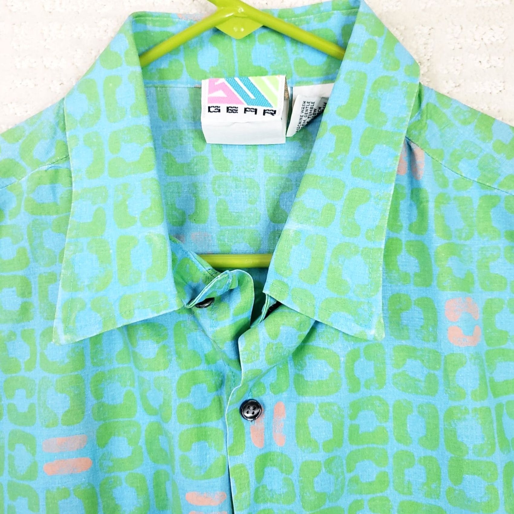 Pinko VINTAGE Surf Gear Shirt XL Adults Green Pink 1990s Short Sleeve Button-Front Hawaiian Cotton Shirt Mens Size US XL / EU 56 / 4 - 5 Thumbnail