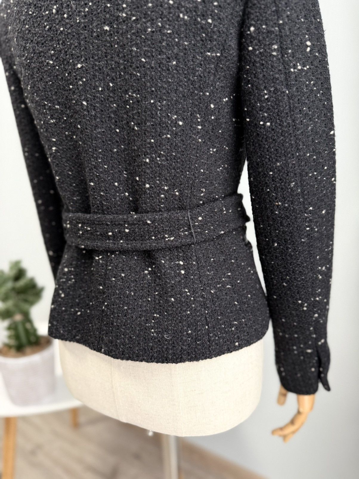 Max Mara Max Mara Black Wool Belted Jacket Tweed Speckled Short Coat Size XS / US 0-2 / IT 36-38 - 9 Thumbnail