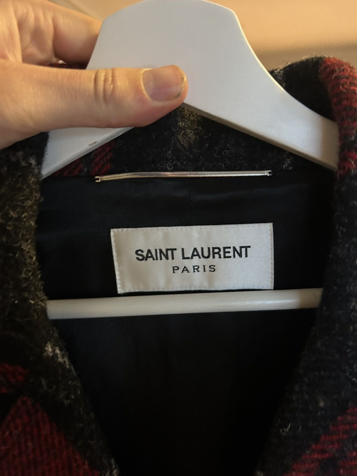 Saint Laurent Paris Saint Laurent Red & Black Tartan Wool Overcoat Size US M / EU 48-50 / 2 - 7 Thumbnail
