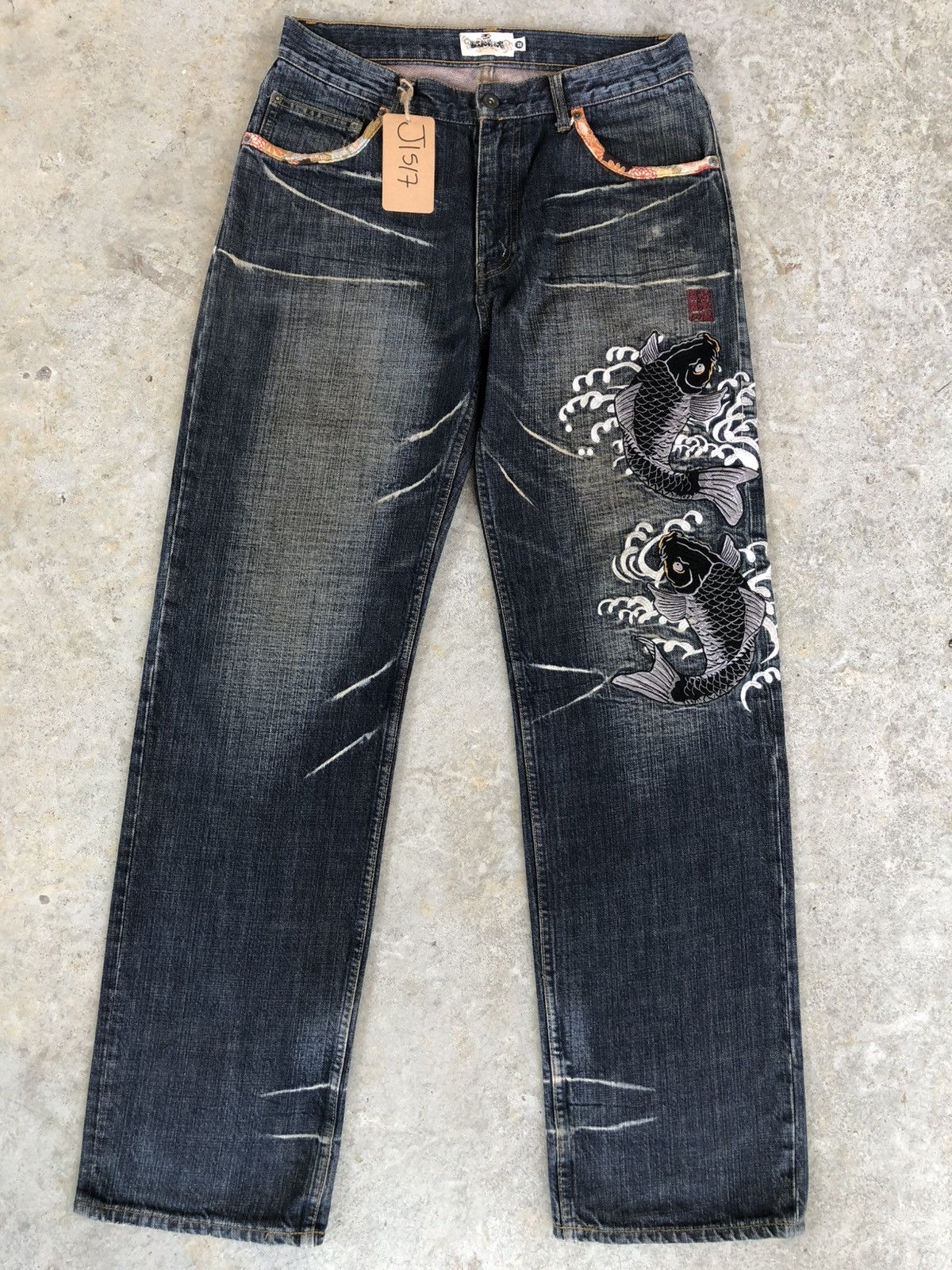 Karakuri Tamashii Karakuri Tamashii Embroidered Jeans Distressed Jeans Size US 31 - 1 Thumbnail