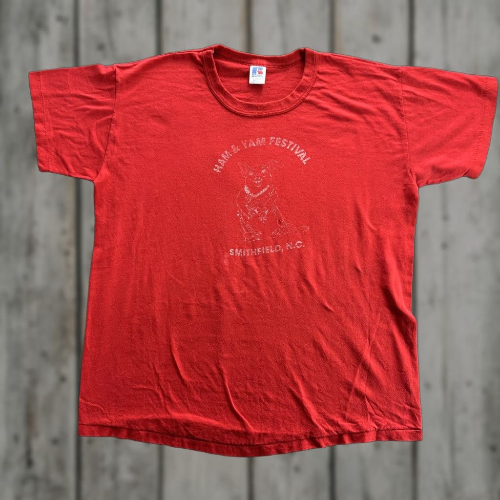 Russell Athletic VINTAGE Ham & Yam Festival Shirt Mens Large Red 90s Graphic Pig Russell Athletic Tee Size US L / EU 52-54 / 3 - 1 Thumbnail