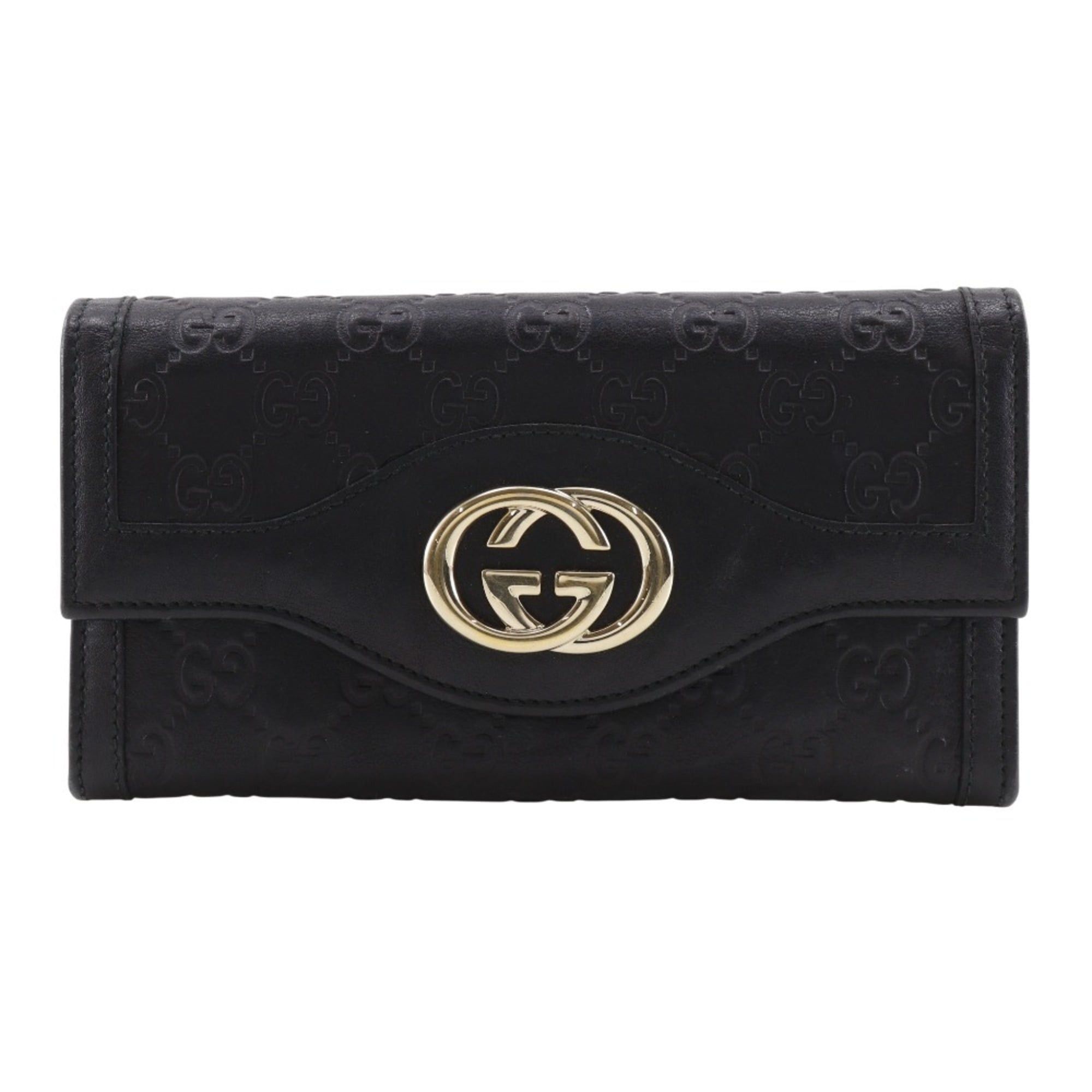 Gucci Gucci Interlocking G Long Wallet 282434 Shimmer Leather Black Snap Button Women's Size ONE SIZE - 1 Thumbnail