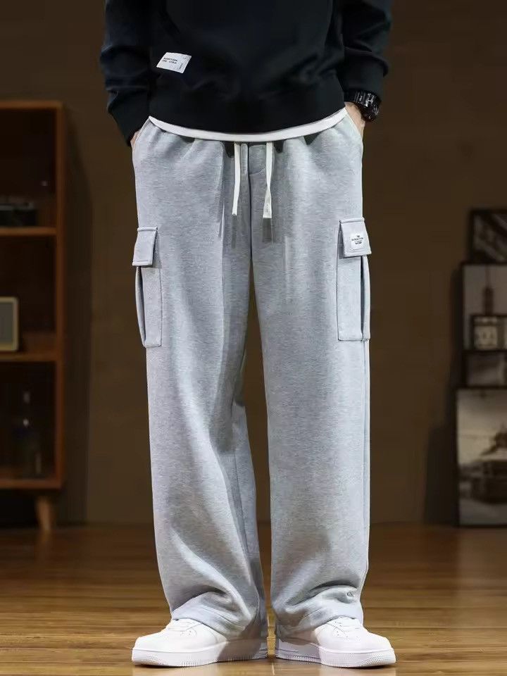 Japanese Brand 🔥 Grey Wide-Leg Cargo Sweatpants – Baggy Streetwear Joggers Size US 33 - 4 Thumbnail