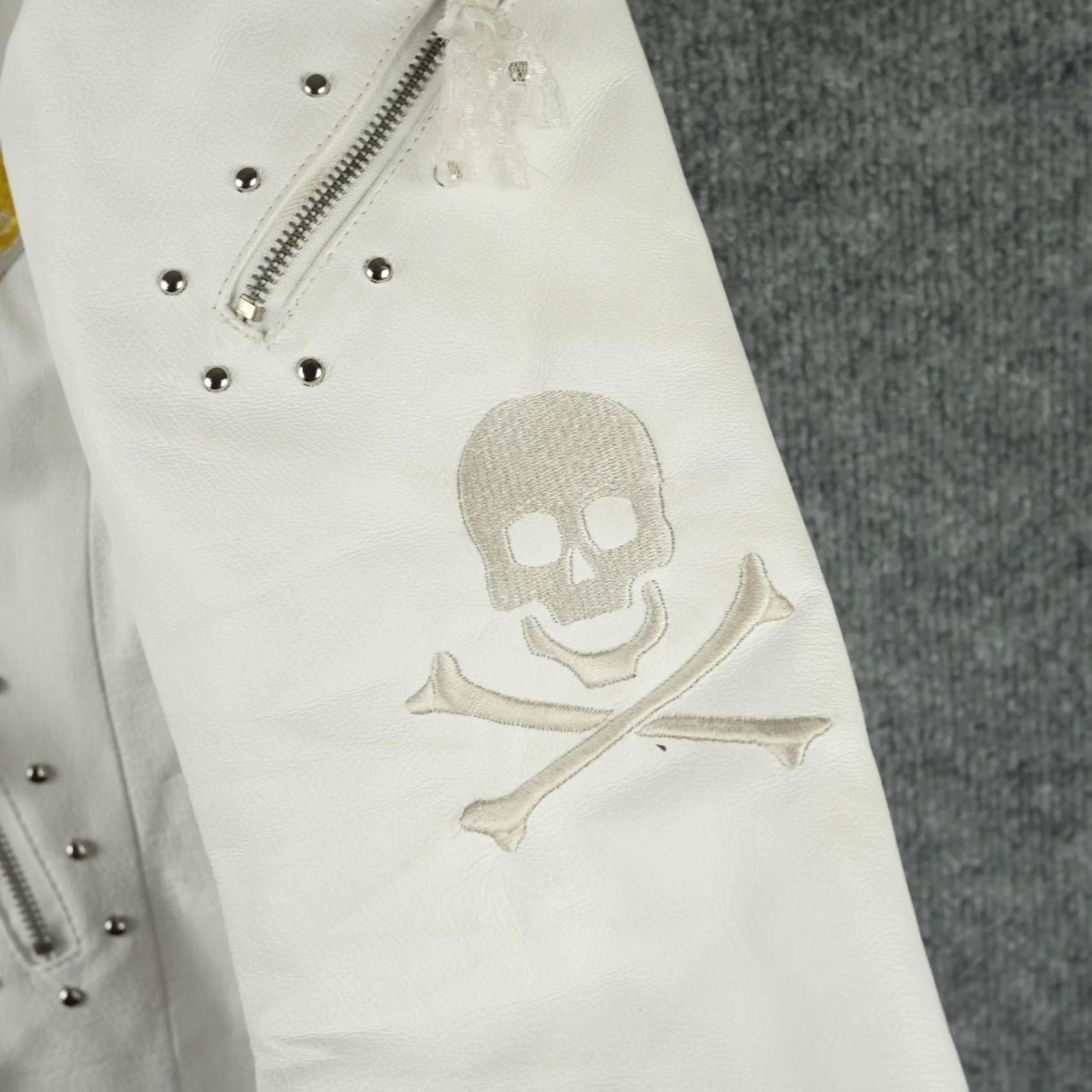 Rocawear Rocawear Jacket Womens Large White Leather Studded Lace Hip Hop Biker Moto Skull Jacket Size L / US 10 / IT 46 - 5 Thumbnail