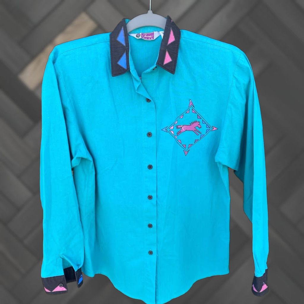 Vintage Vtg Cameo Rose Western Southwestern Shirt Top Blouse Horses 80s 90s Cowgirl XS Size XS / US 0-2 / IT 36-38 - 1 Thumbnail
