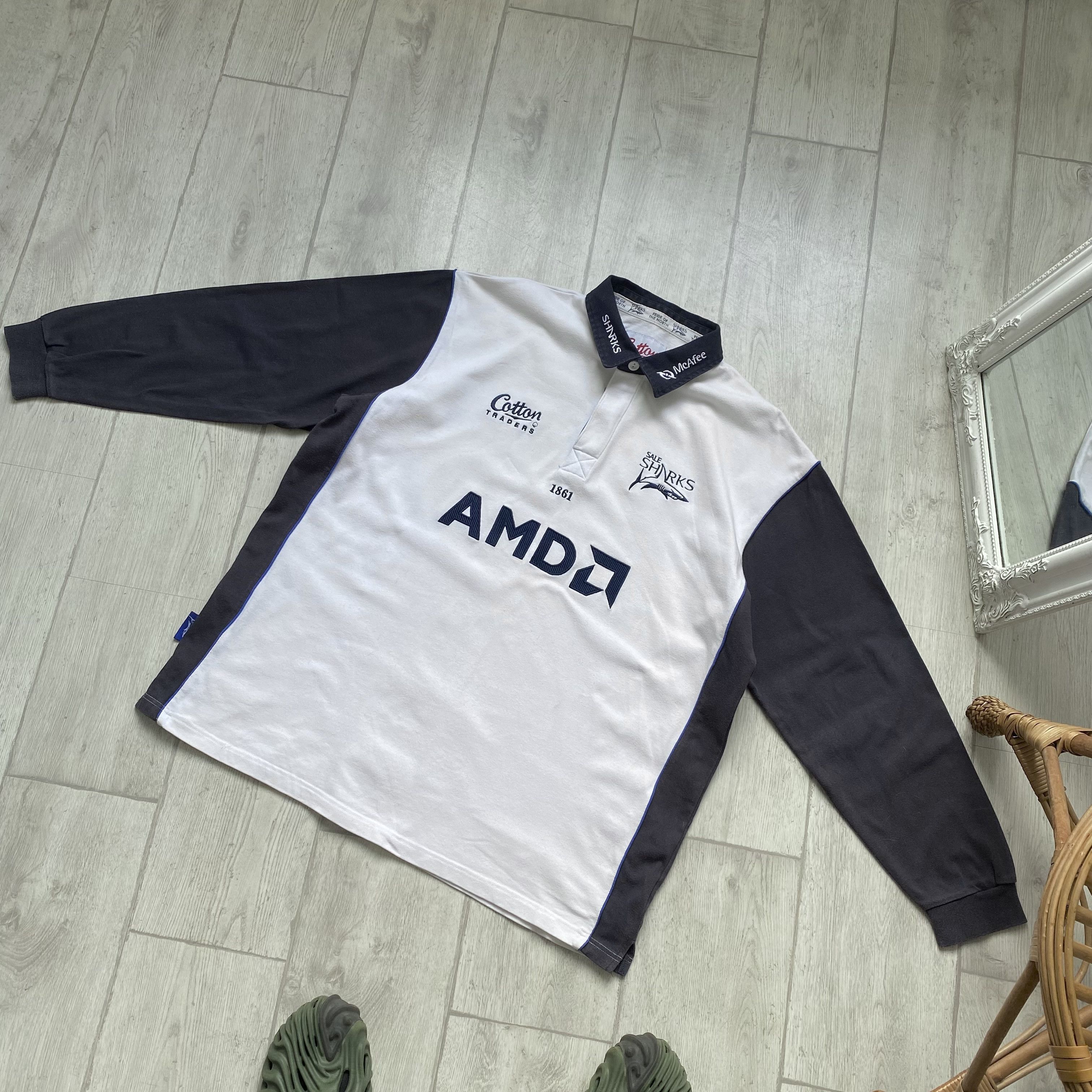Cotton Traders 🦈 Vintage 90s Sale Sharks AMD jersey Rugby Shirt Heavy Size US XXL / EU 58 / 5 - 9 Thumbnail