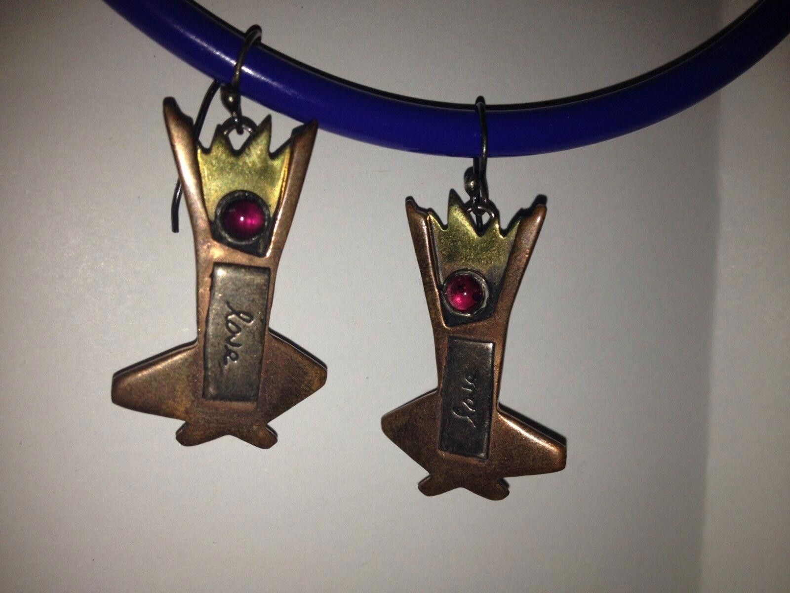 Designer Silver Brass Copper Red Garnet Cabochon Dangle Love Earrings Size ONE SIZE - 1 Thumbnail