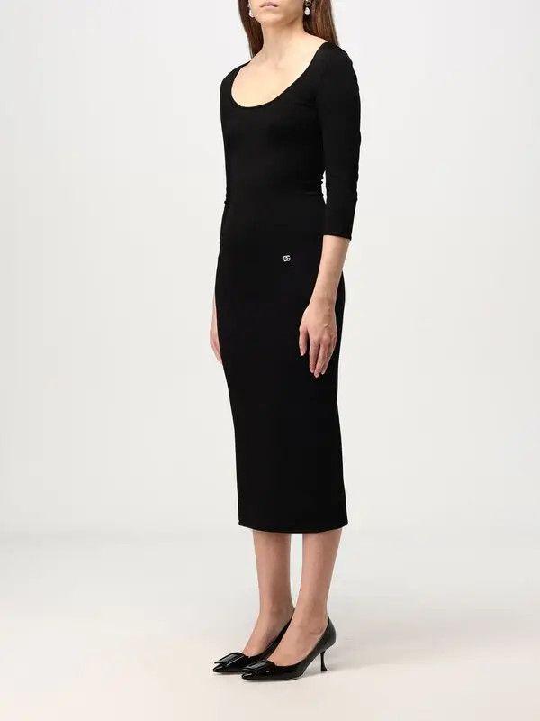 Dolce & Gabbana o1s22i1n0225 Did-Length Viscose Knit Dress in Black Size M / US 6-8 / IT 42-44 - 3 Thumbnail