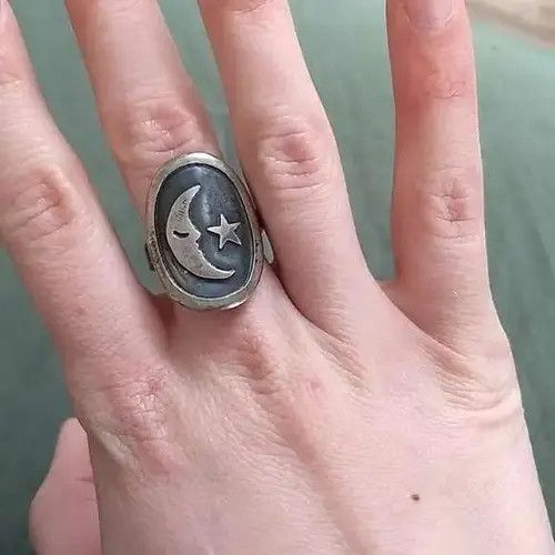 Jewelry × Vintage New Retro Oval Moon Star Pattern Ring Size ONE SIZE - 2 Thumbnail
