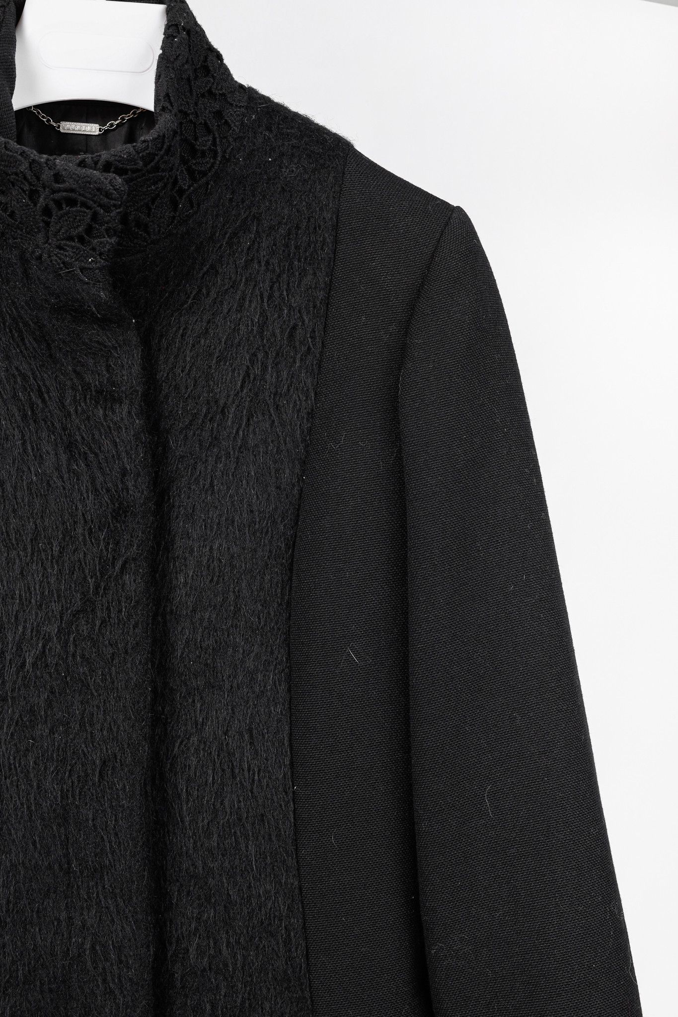 Versus Versace Versus Versace Black Fuzzy Wool Lace-Trim Coat Size S / US 4 / IT 40 - 6 Thumbnail
