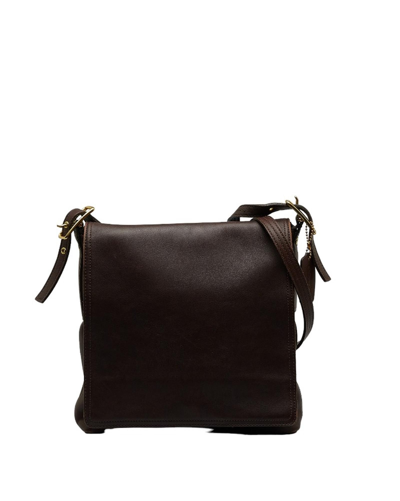 image of Coach Brown Leather Flap Crossbody Bag, Women's