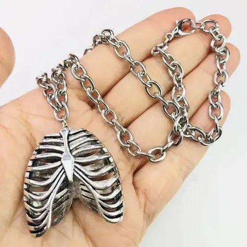 Other Chunky Punk Goth Human Ribs Skeleton bones Necklace Choker Size ONE SIZE - 2 Thumbnail