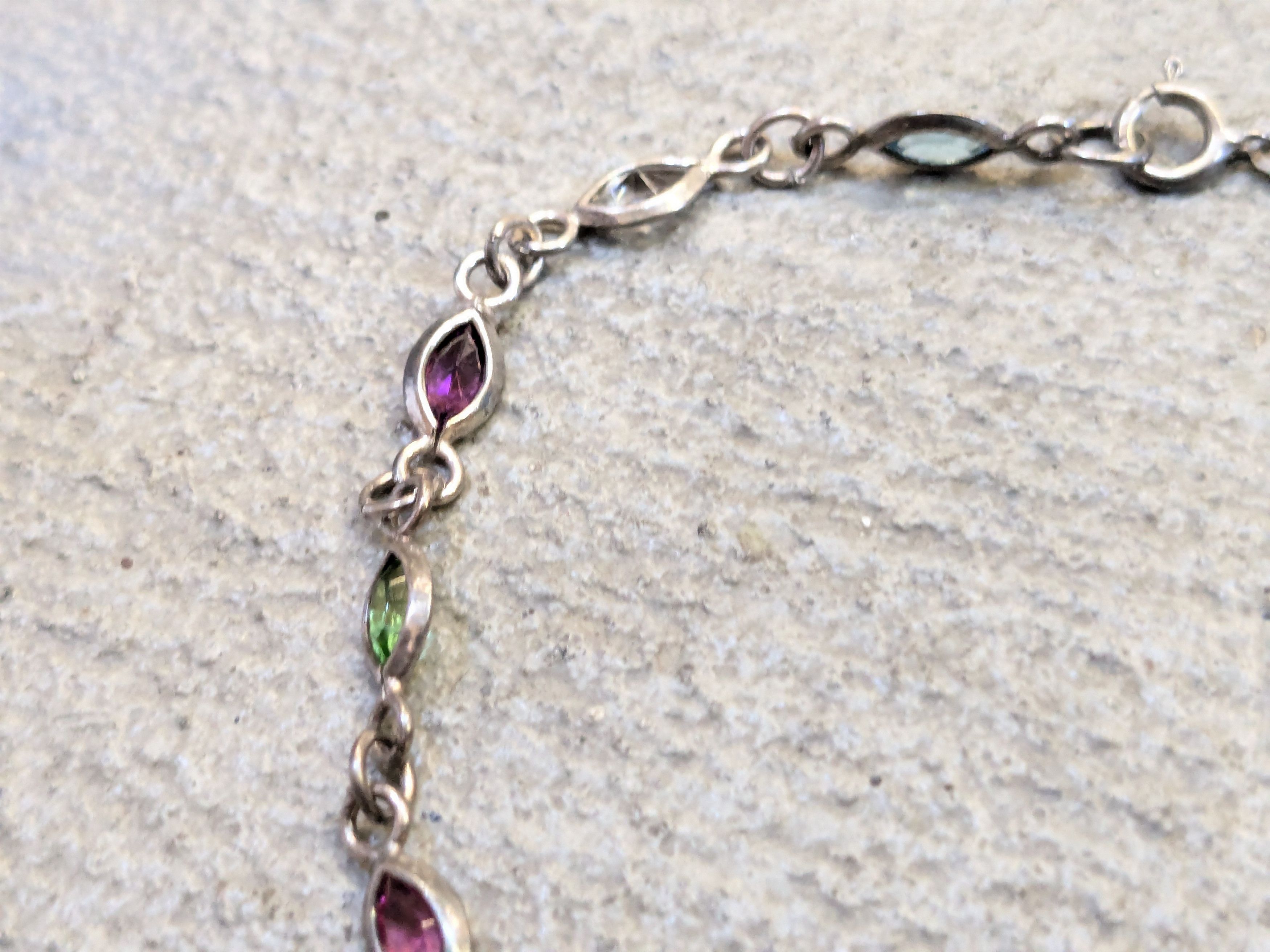 Jewelry Vintage Sterling Silver Bracelet 7.75" Marquise Rainbow Size ONE SIZE - 8 Thumbnail