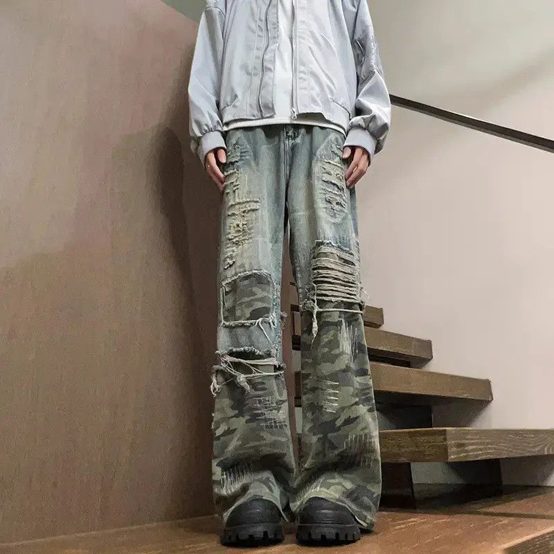 Japanese Brand Retro loose patchwork camouflage ripped jeans Size US 32 / EU 48 - 6 Thumbnail