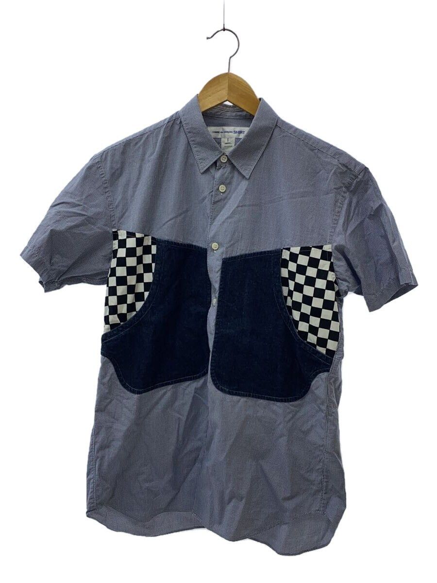 Shirt Checkered Gingham Cotton Short Sleeve Blue