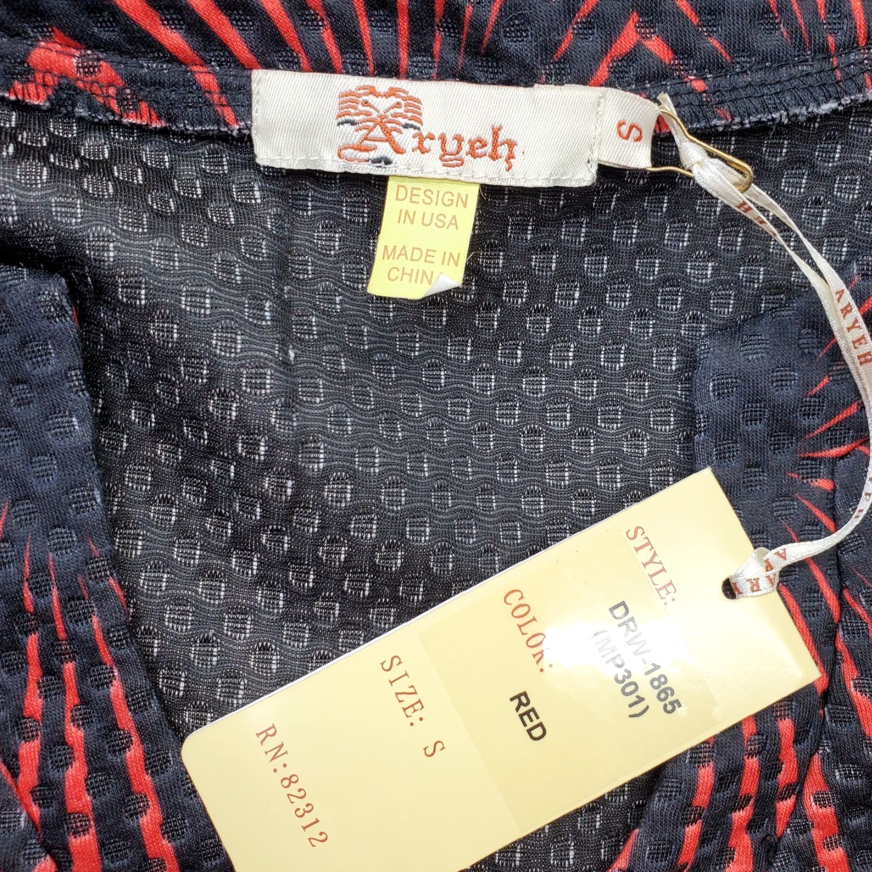 Anthropologie Aryeh Mini Dress Womens S Red Black Geometric Bell Sleeve Dress Size S / US 4 / IT 40 - 6 Thumbnail