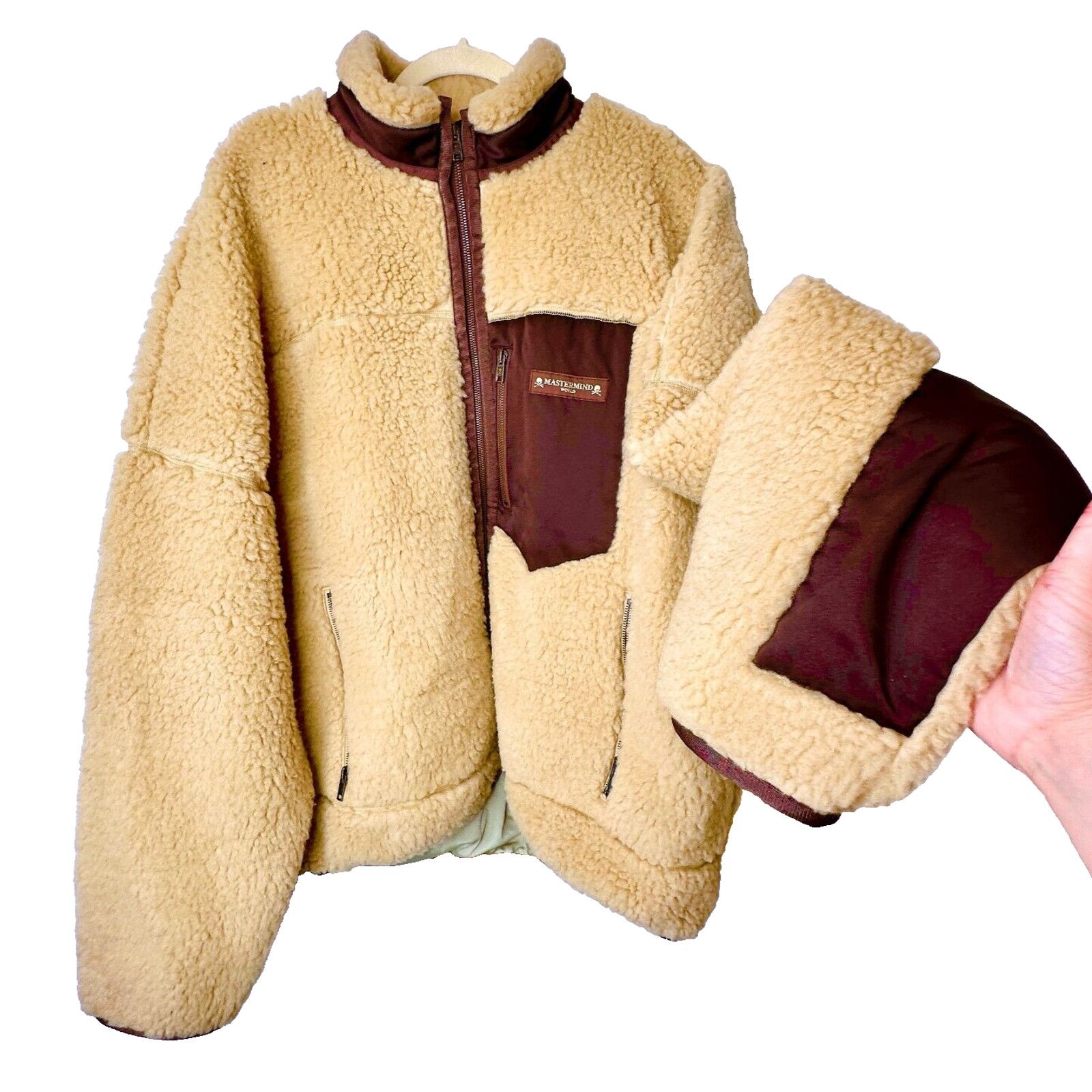 Mastermind World Mastermind World Tan Cashmere Sherpa Jacket Skull Crossbone Size M / US 6-8 / IT 42-44 - 1 Thumbnail