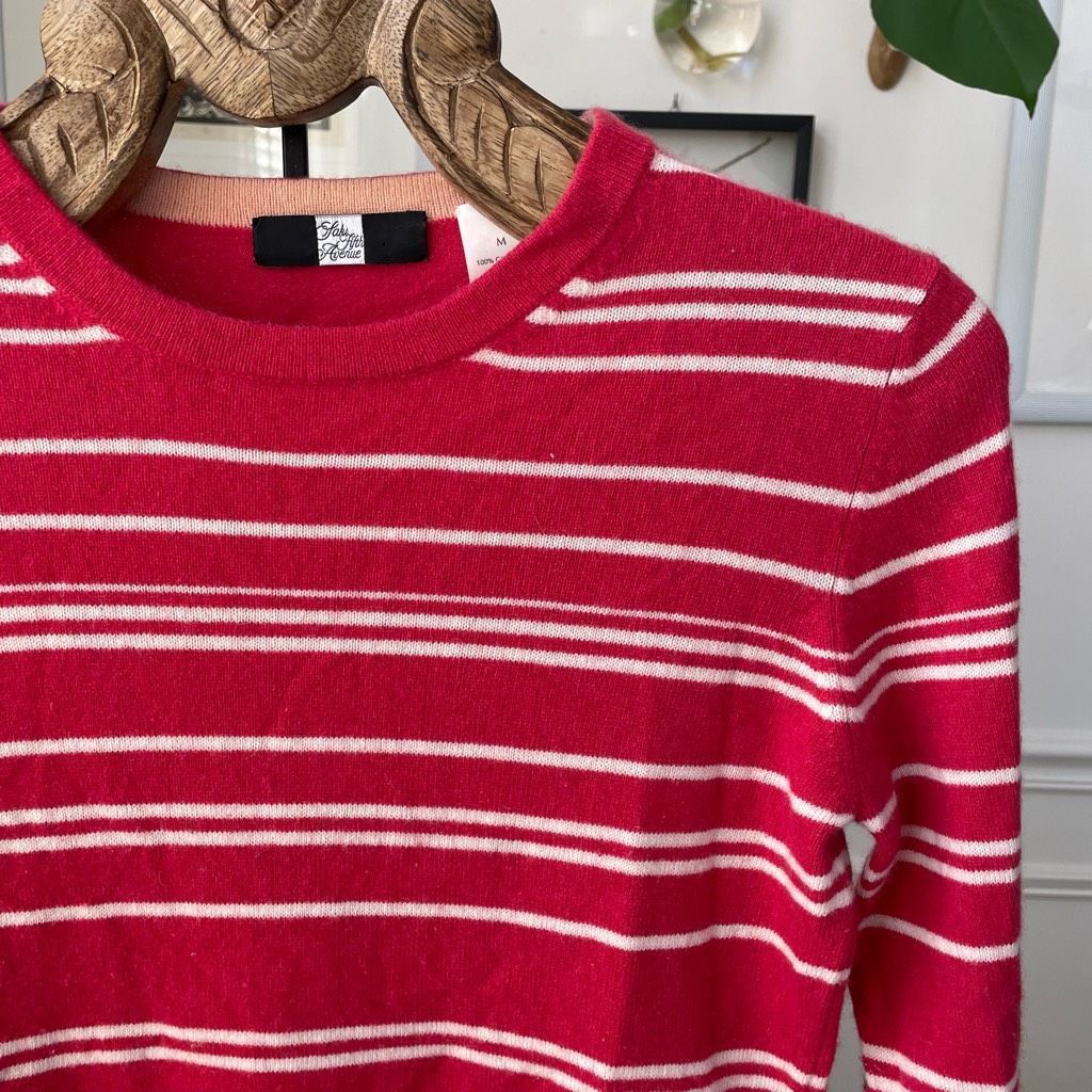 Saks Fifth Avenue Saks Fifth Avenue 100% Cashmere Tulip Pink Stripe Sweater S Size M / US 6-8 / IT 42-44 - 1 Thumbnail