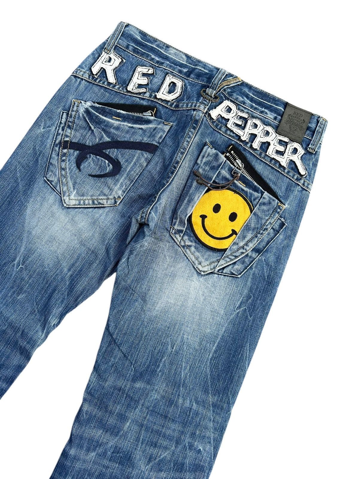 Kapital RED PEPPER JAPAN HIPPIES SMILE DISTRESSED DENIM JEANS Size US 34 / EU 50 - 6 Thumbnail