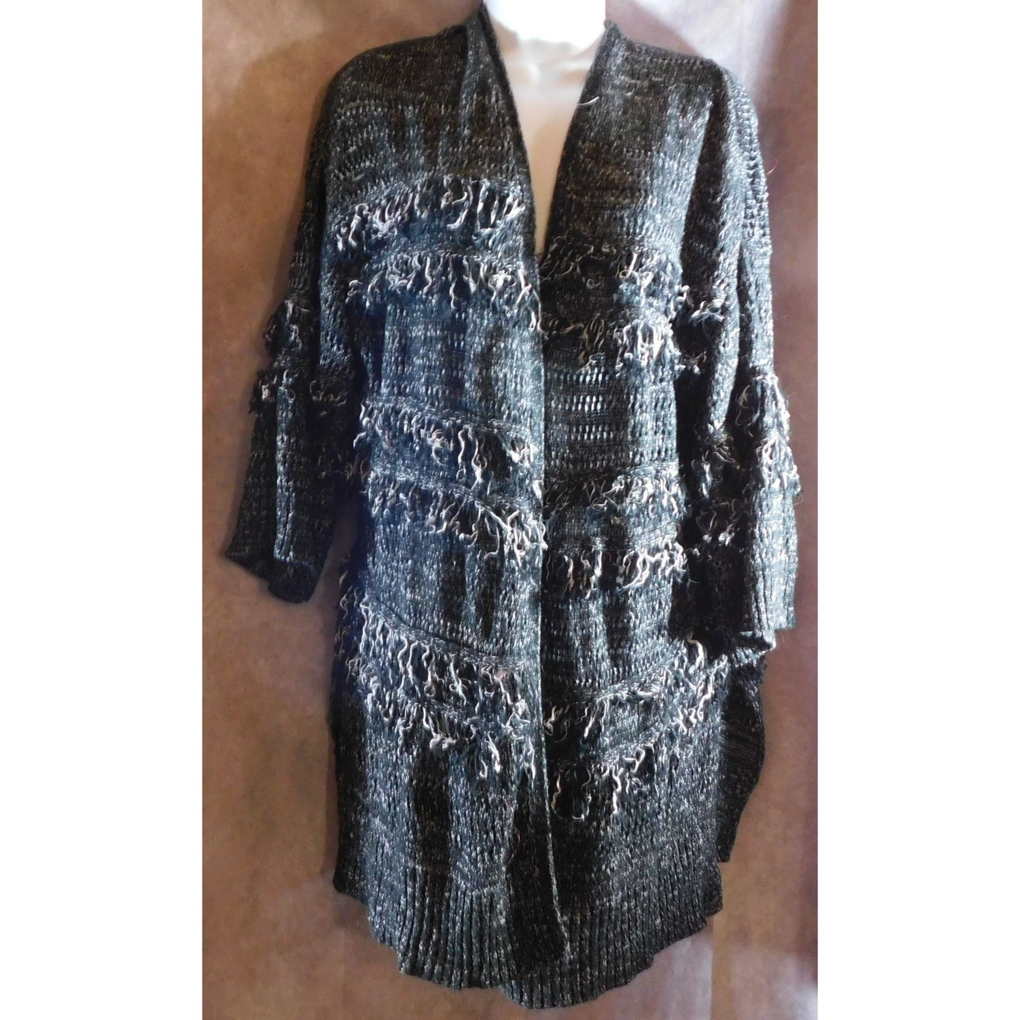 Other Whimsy Goth Black And White Shaggy Cardigan Size L / US 10 / IT 46 - 1 Thumbnail