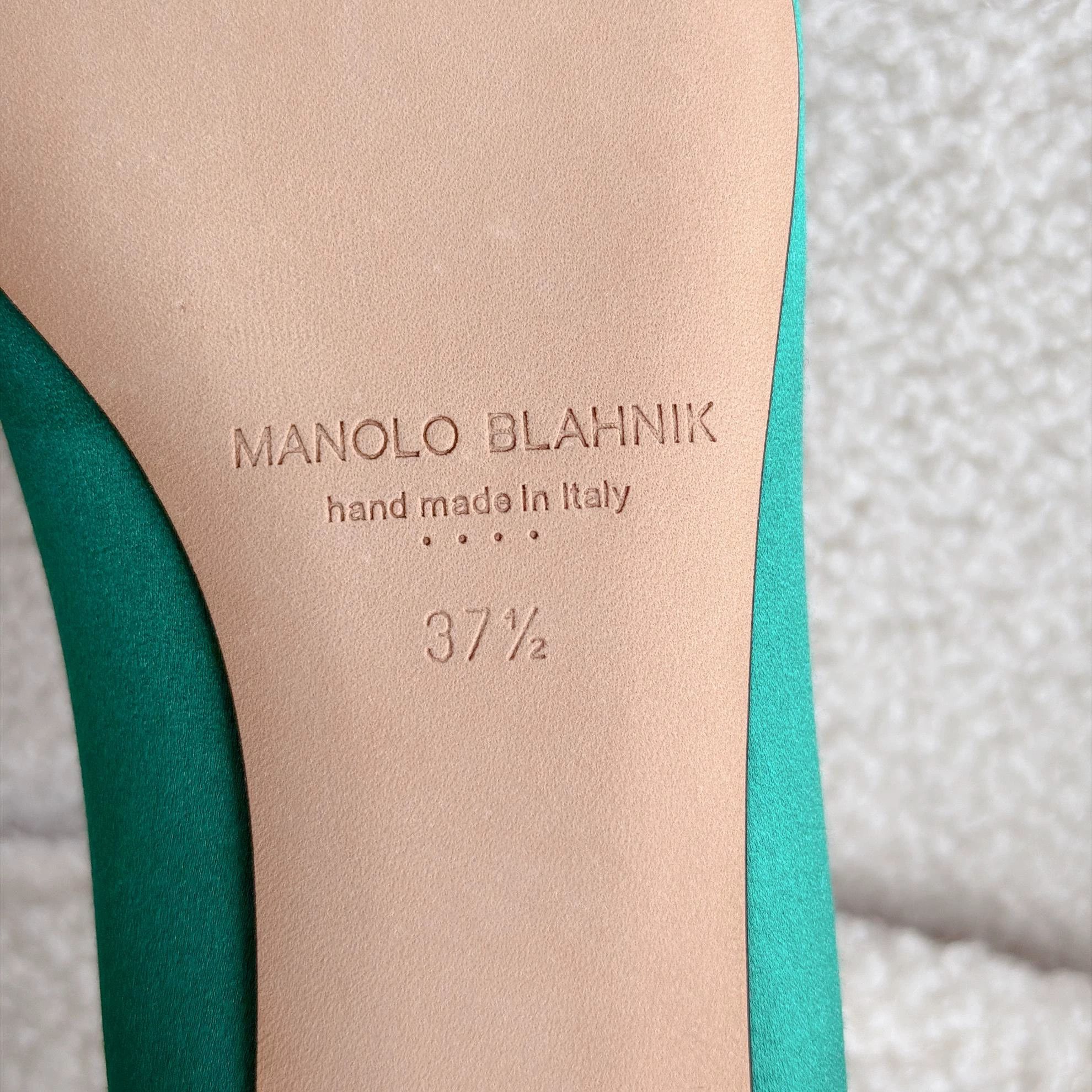 Manolo Blahnik Manolo Blahnik Green Satin Crystal Buckle Flats 37.5 Size US 7 / IT 37 - 8 Thumbnail