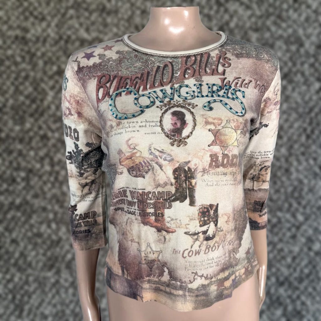 Vintage VINTAGE Cactus Women's Top Shirt Crew Neck 3/4 Sleeve Cotton Knit Floral Cream Small WW ZZ24 Size S / US 4 / IT 40 - 1 Thumbnail