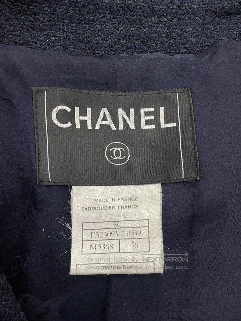 Chanel Chanel Navy Tweed Belted Coat. Size US M / EU 48-50 / 2 - 4 Thumbnail