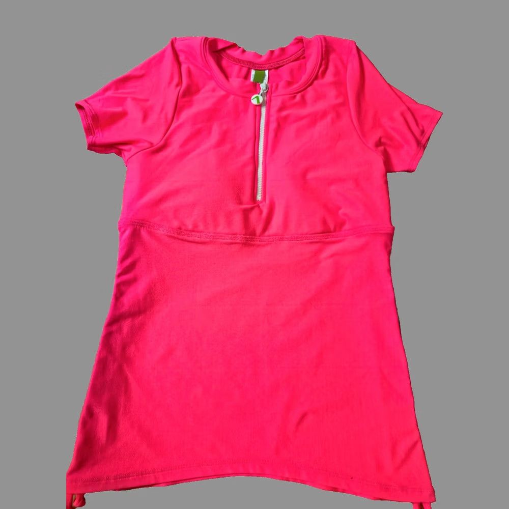 NEXT NEXT Rash Guard Swim Top Womens 34B/C Pink Short Sleeve Round Neck 1/2 Zip Shirt Swim Top Womens Size XXS / US 00 / IT 34 - 1 Thumbnail